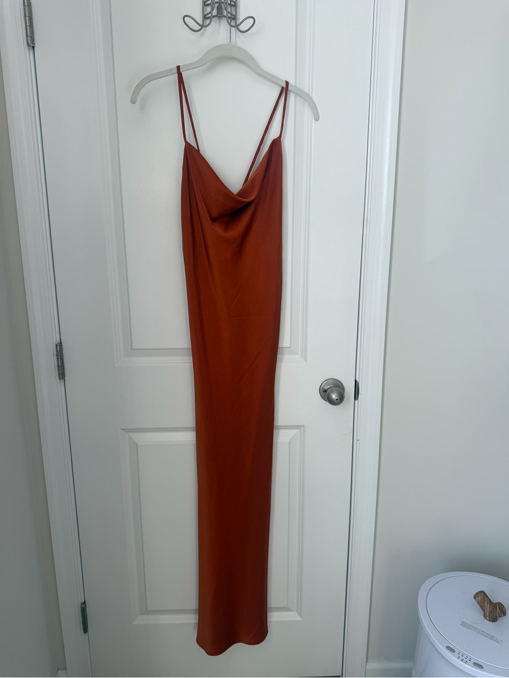 Satin Cowl Neck Slip Dress in Burnt Orange